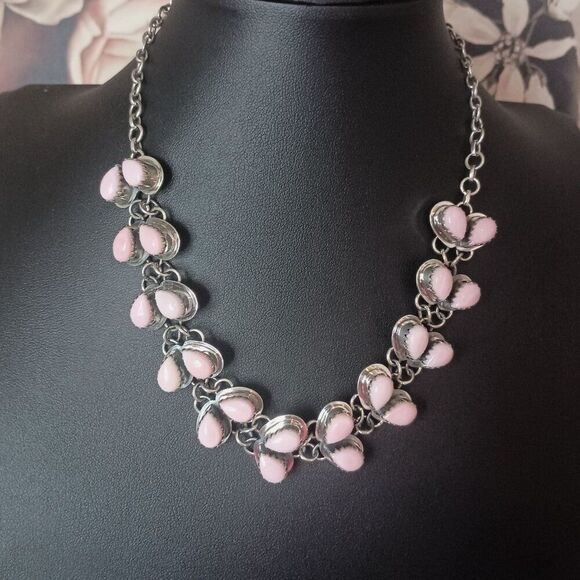 Handmade Sterling Silver Pink Conch Shell Statement Choker Necklace  15" - Picture 2 of 8